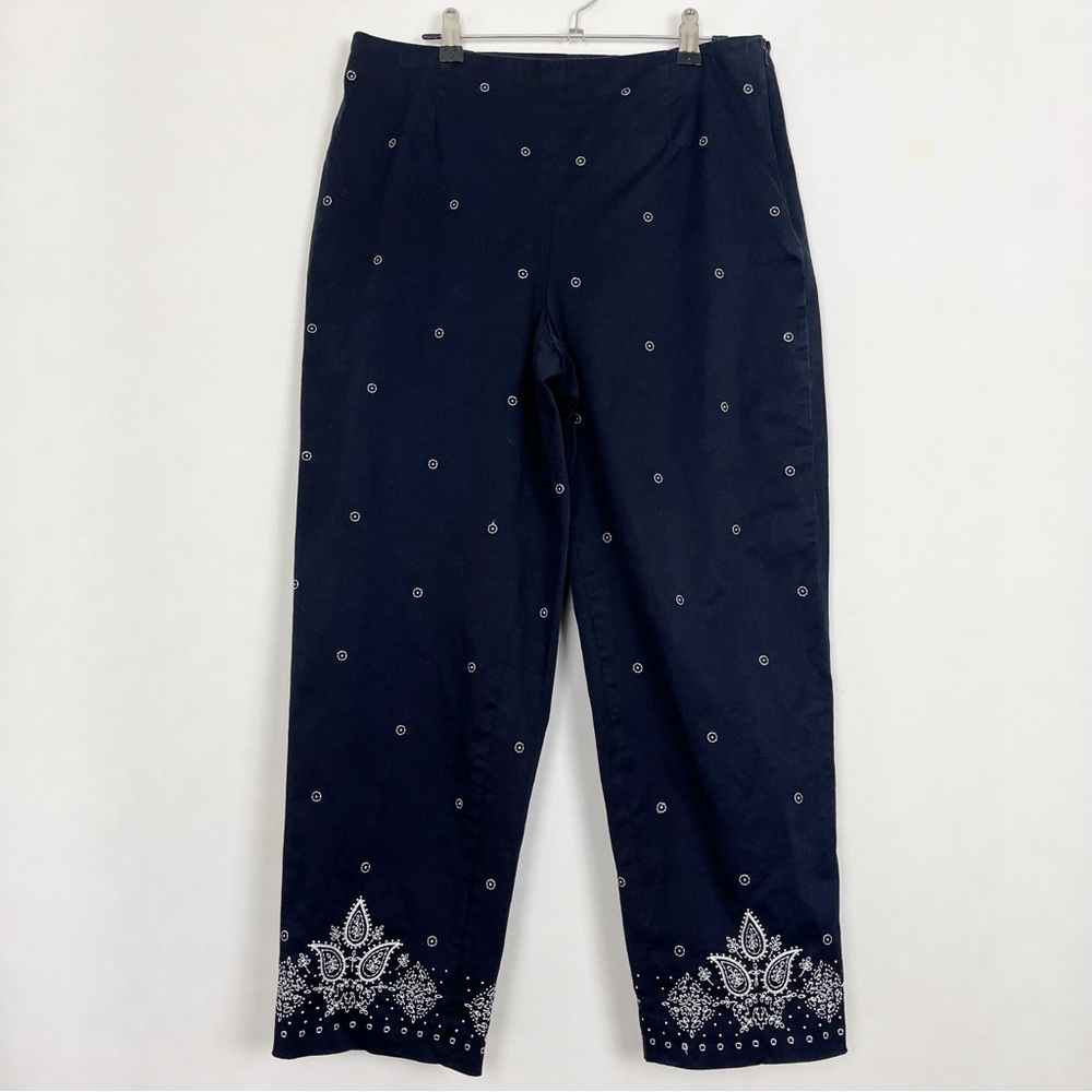 Talbots Petites Navy Blue Ankle Pants High Rise Size 14P Side Zipper Paisley